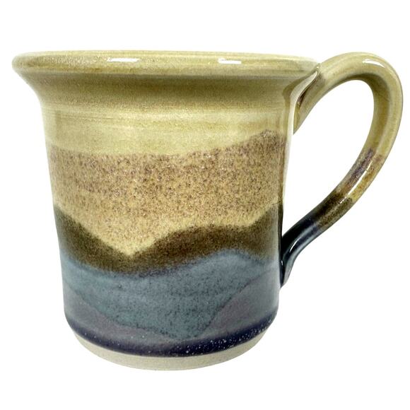 Hand Crafted Pottery Round Coffee Mug Blue Tan Gray Abstract Highlights-Mint! - Picture 1 of 7